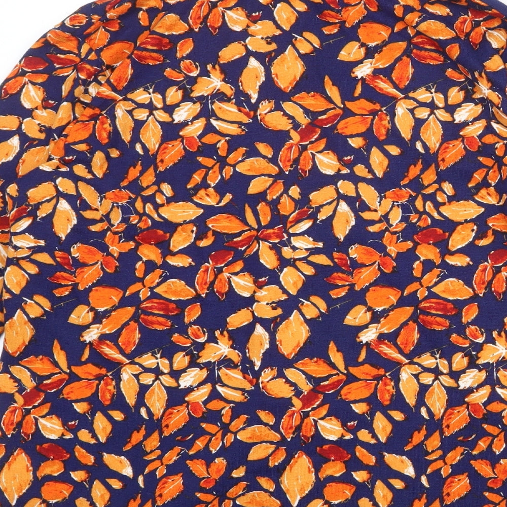 EWM Womens Blue High Neck Geometric Polyester Pullover Jumper Size L - Leaf pattern