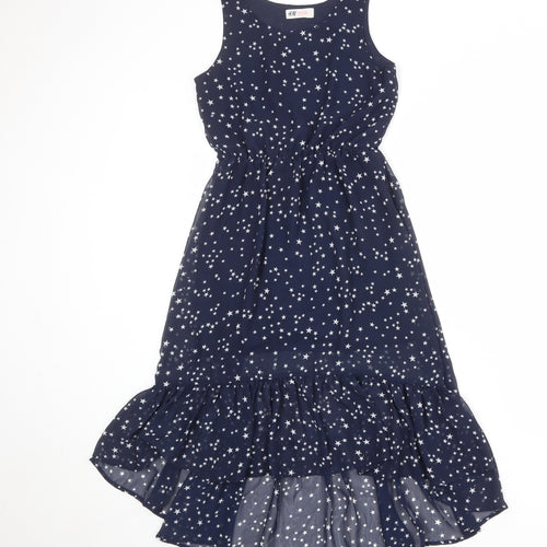 H&M Girls Blue Geometric Polyester A-Line Size 10-11 Years Round Neck Pullover - Star Print