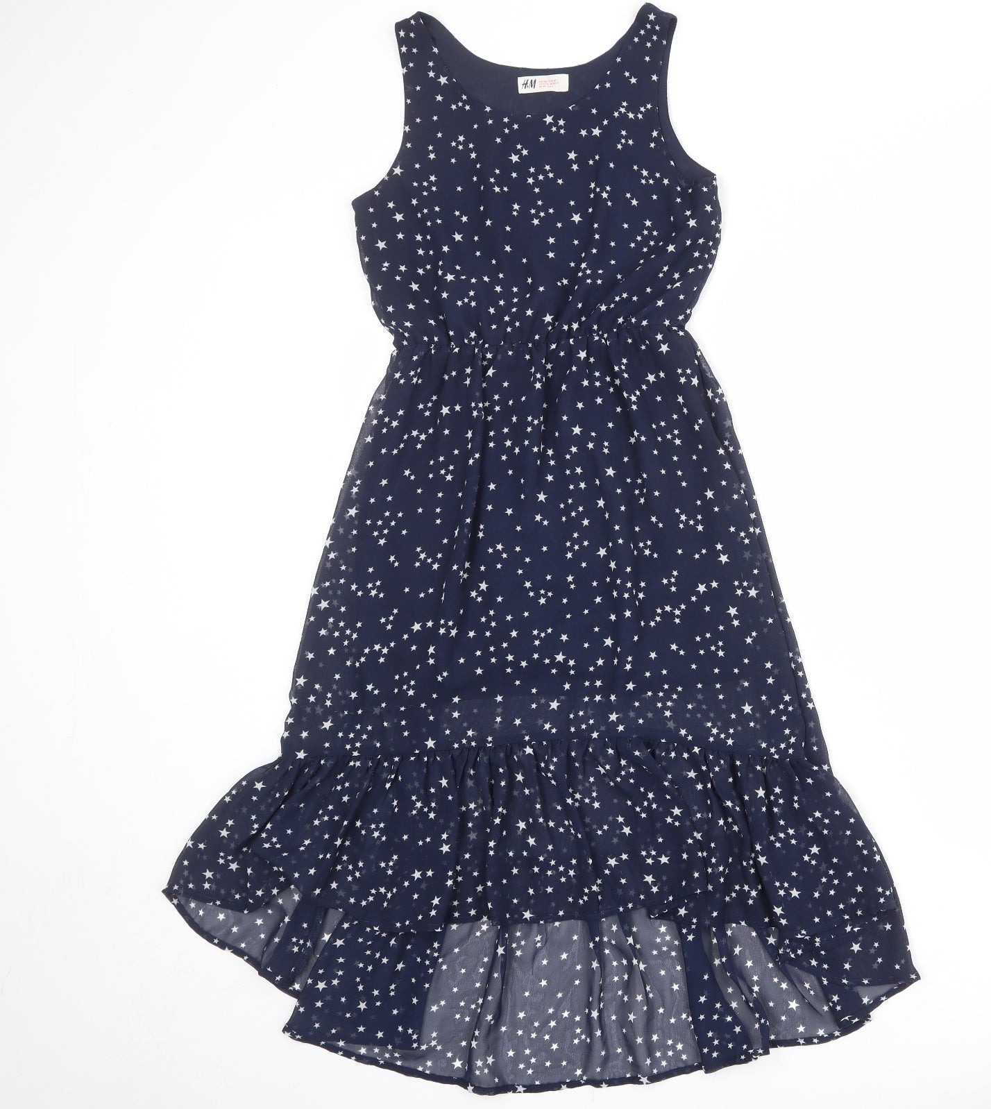 H&M Girls Blue Geometric Polyester A-Line Size 10-11 Years Round Neck Pullover - Star Print