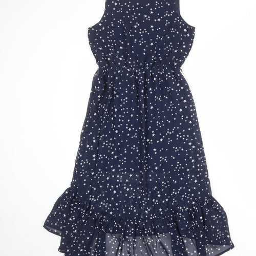 H&M Girls Blue Geometric Polyester A-Line Size 10-11 Years Round Neck Pullover - Star Print