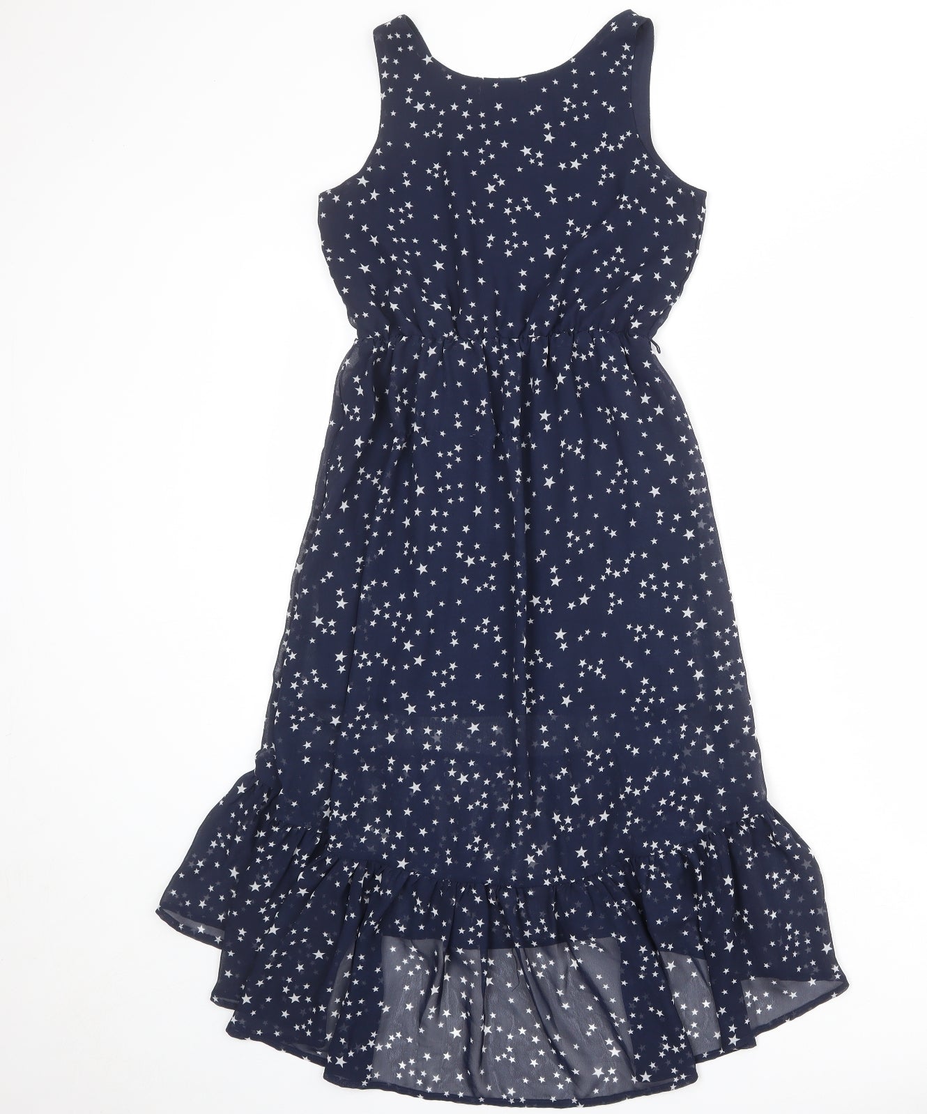 H&M Girls Blue Geometric Polyester A-Line Size 10-11 Years Round Neck Pullover - Star Print