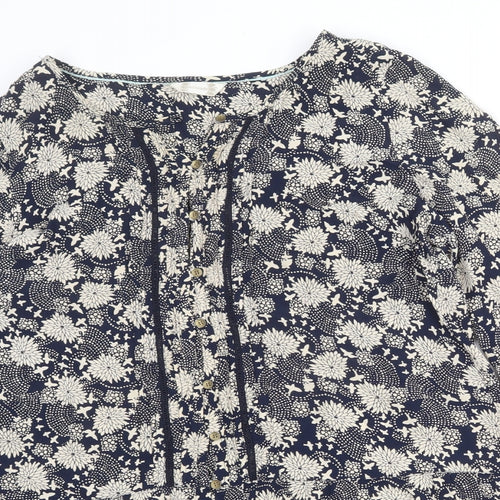 BHS Womens Blue Geometric Viscose Shirt Dress Size 14 Round Neck Button
