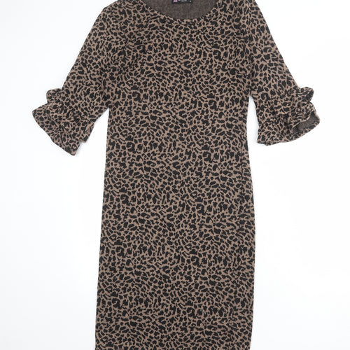 Collection Womens Brown Geometric Polyester Shift Size 10 Round Neck Pullover