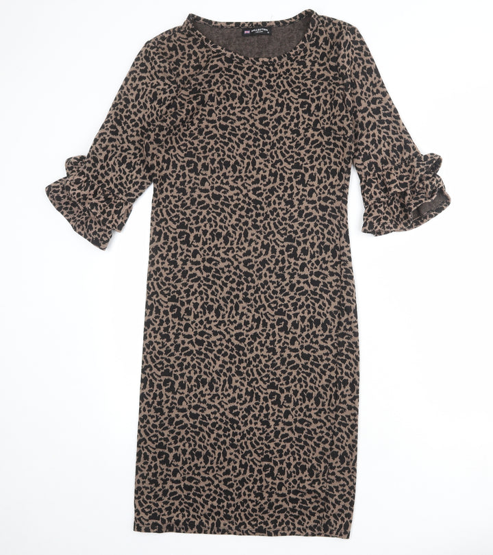 Collection Womens Brown Geometric Polyester Shift Size 10 Round Neck Pullover