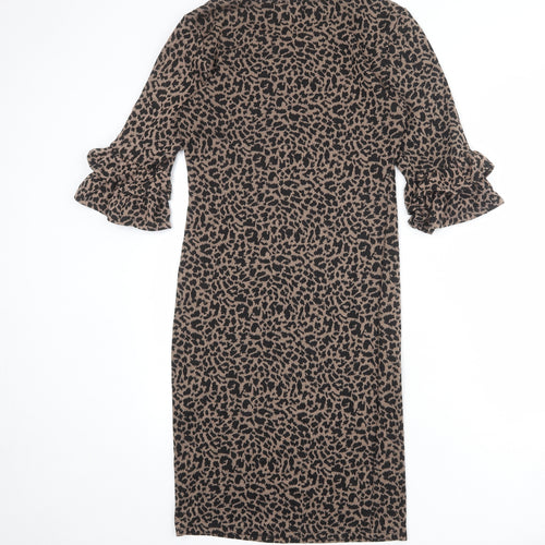 Collection Womens Brown Geometric Polyester Shift Size 10 Round Neck Pullover
