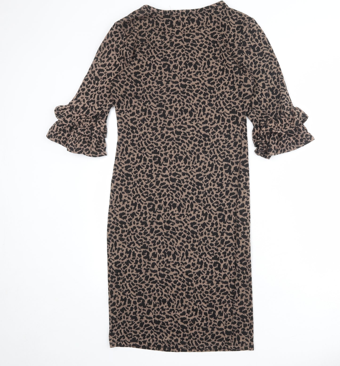 Collection Womens Brown Geometric Polyester Shift Size 10 Round Neck Pullover
