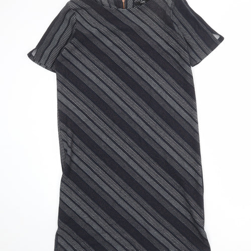 NEXT Womens Black Geometric Polyester T-Shirt Dress Size 10 Round Neck Zip