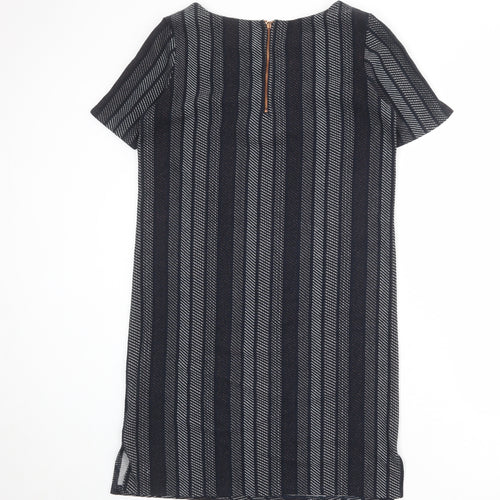 NEXT Womens Black Geometric Polyester T-Shirt Dress Size 10 Round Neck Zip