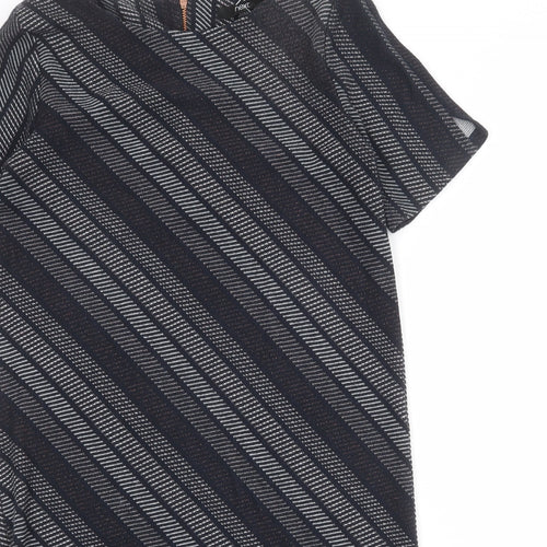 NEXT Womens Black Geometric Polyester T-Shirt Dress Size 10 Round Neck Zip