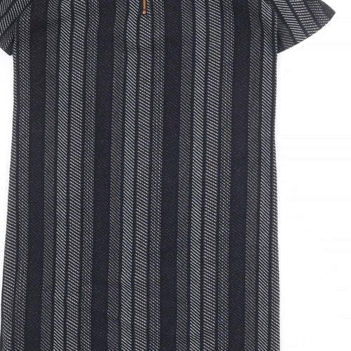 NEXT Womens Black Geometric Polyester T-Shirt Dress Size 10 Round Neck Zip