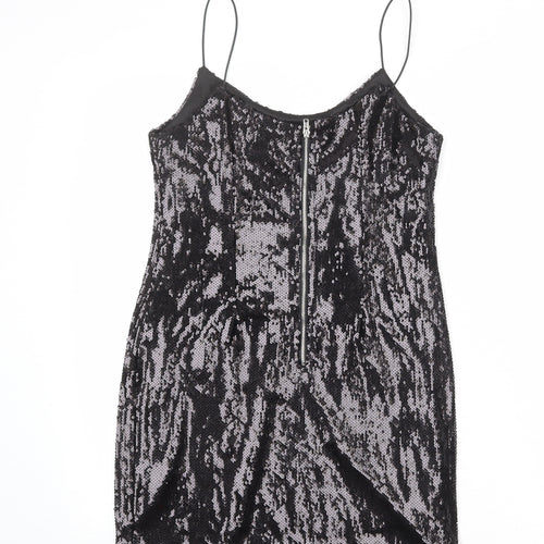 PRETTYLITTLETHING Womens Black Polyester Tank Dress Size 8 Round Neck Zip