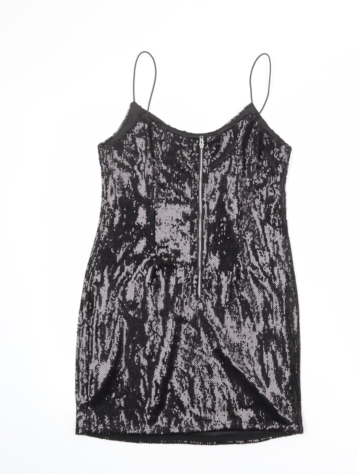 PRETTYLITTLETHING Womens Black Polyester Tank Dress Size 8 Round Neck Zip
