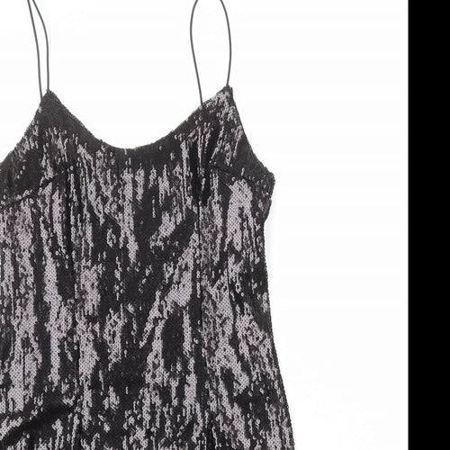 PRETTYLITTLETHING Womens Black Polyester Tank Dress Size 8 Round Neck Zip