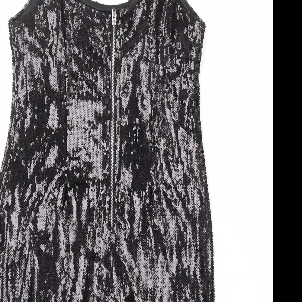 PRETTYLITTLETHING Womens Black Polyester Tank Dress Size 8 Round Neck Zip