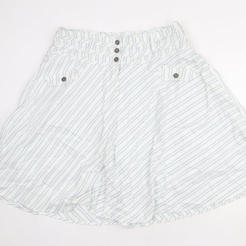 Crew Clothing Womens White Striped Cotton Swing Skirt Size 16 Button