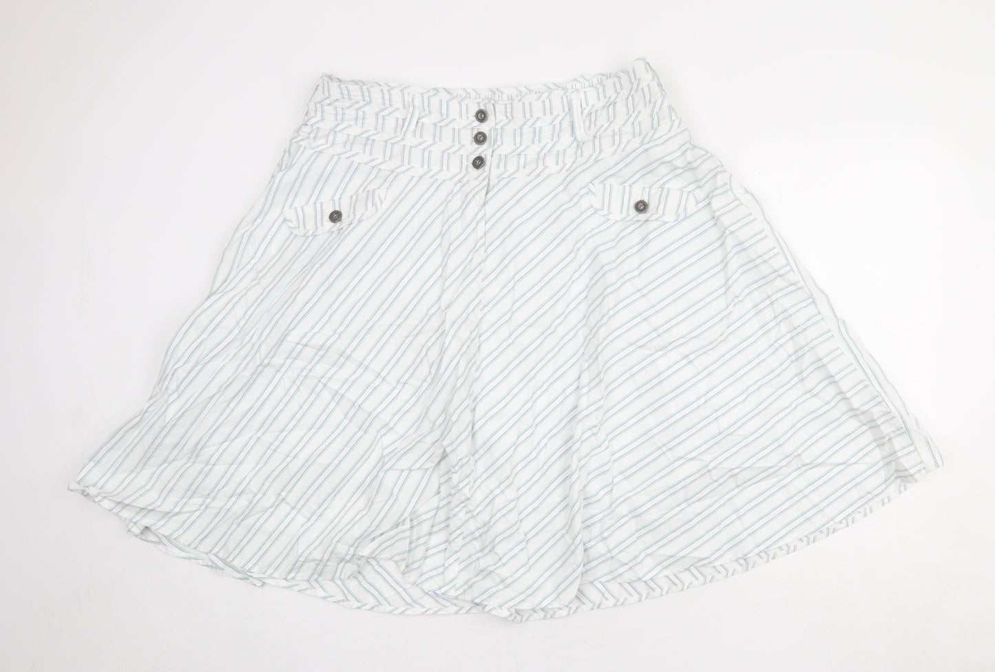Crew Clothing Womens White Striped Cotton Swing Skirt Size 16 Button