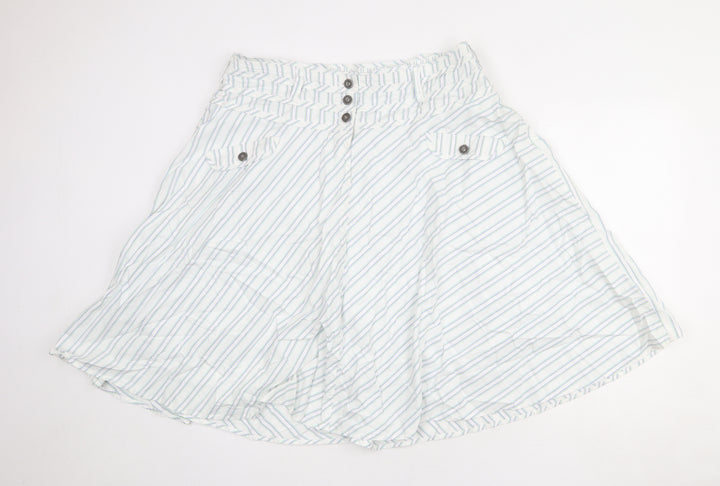 Crew Clothing Womens White Striped Cotton Swing Skirt Size 16 Button