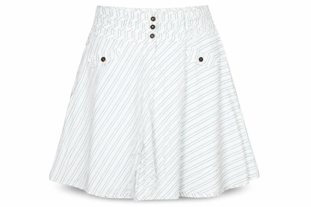 Crew Clothing Womens White Striped Cotton Swing Skirt Size 16 Button