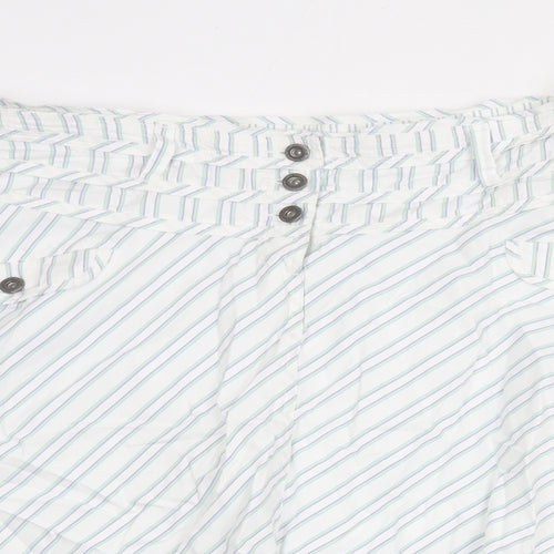 Crew Clothing Womens White Striped Cotton Swing Skirt Size 16 Button