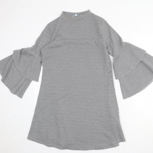 Vasamsi Womens Grey Geometric Polyester A-Line Size 8 Mock Neck Pullover