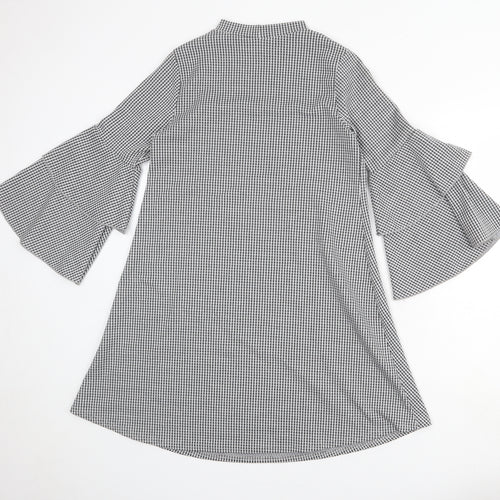 Vasamsi Womens Grey Geometric Polyester A-Line Size 8 Mock Neck Pullover