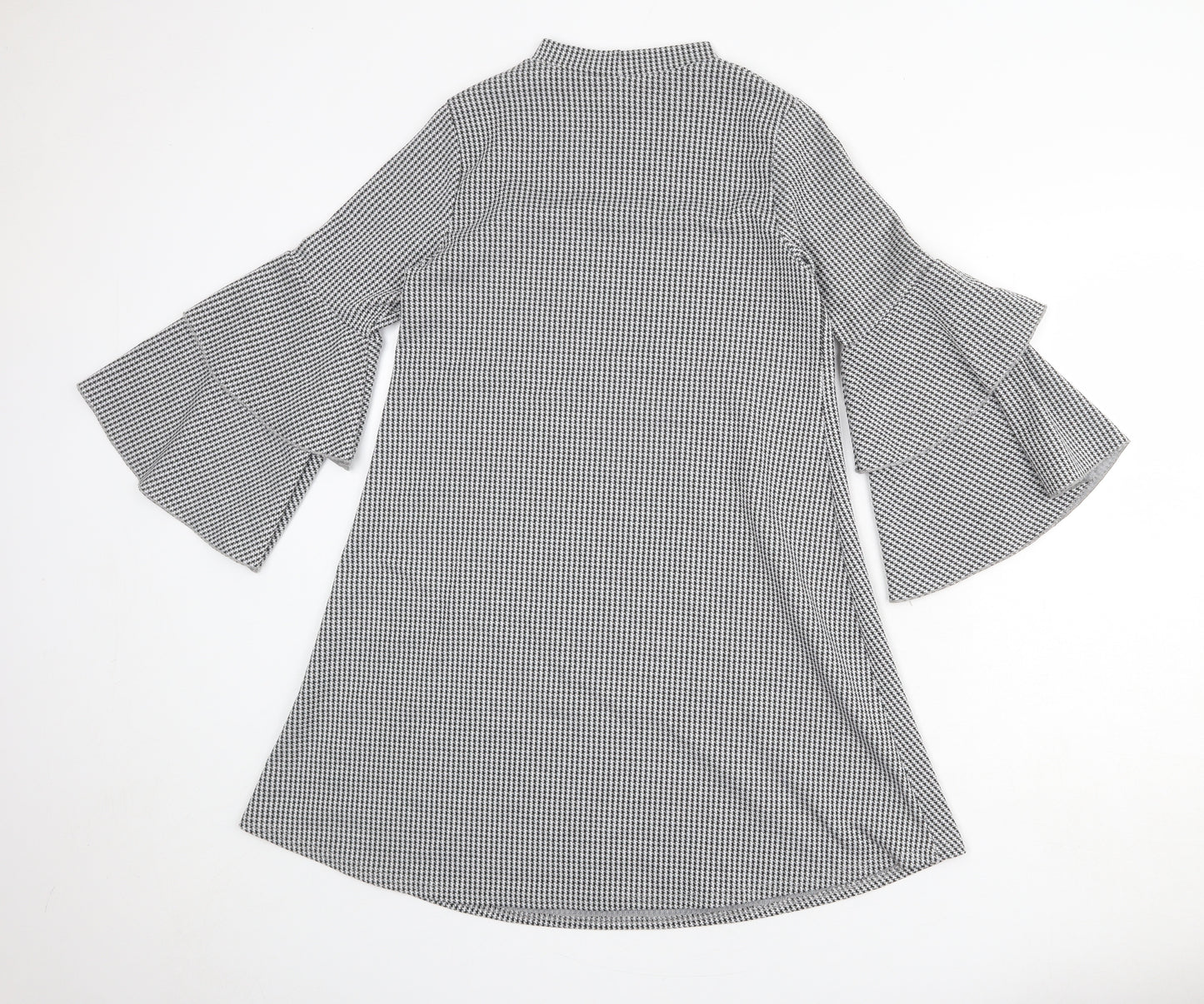 Vasamsi Womens Grey Geometric Polyester A-Line Size 8 Mock Neck Pullover