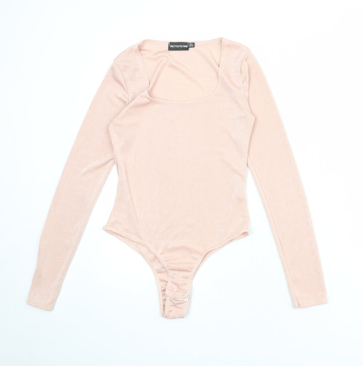 PRETTYLITTLETHING Womens Pink Polyester Bodysuit One-Piece Size 8 Snap