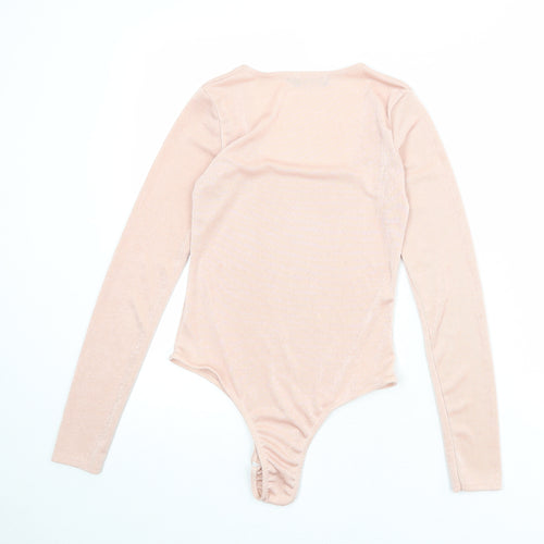 PRETTYLITTLETHING Womens Pink Polyester Bodysuit One-Piece Size 8 Snap