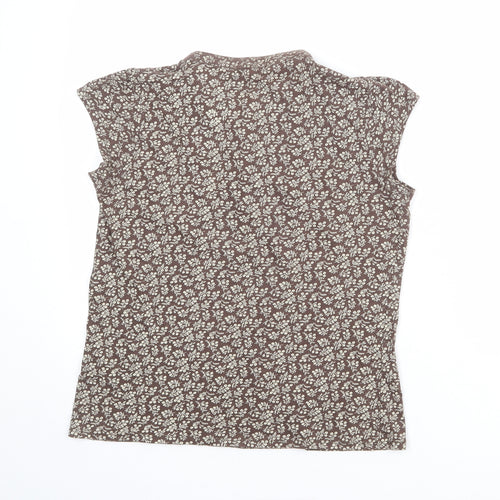 New Look Womens Brown Geometric 100% Cotton Basic Blouse Size 14 Round Neck