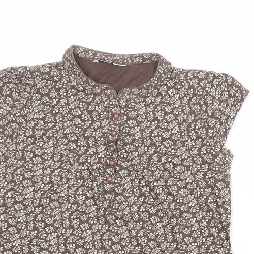 New Look Womens Brown Geometric 100% Cotton Basic Blouse Size 14 Round Neck
