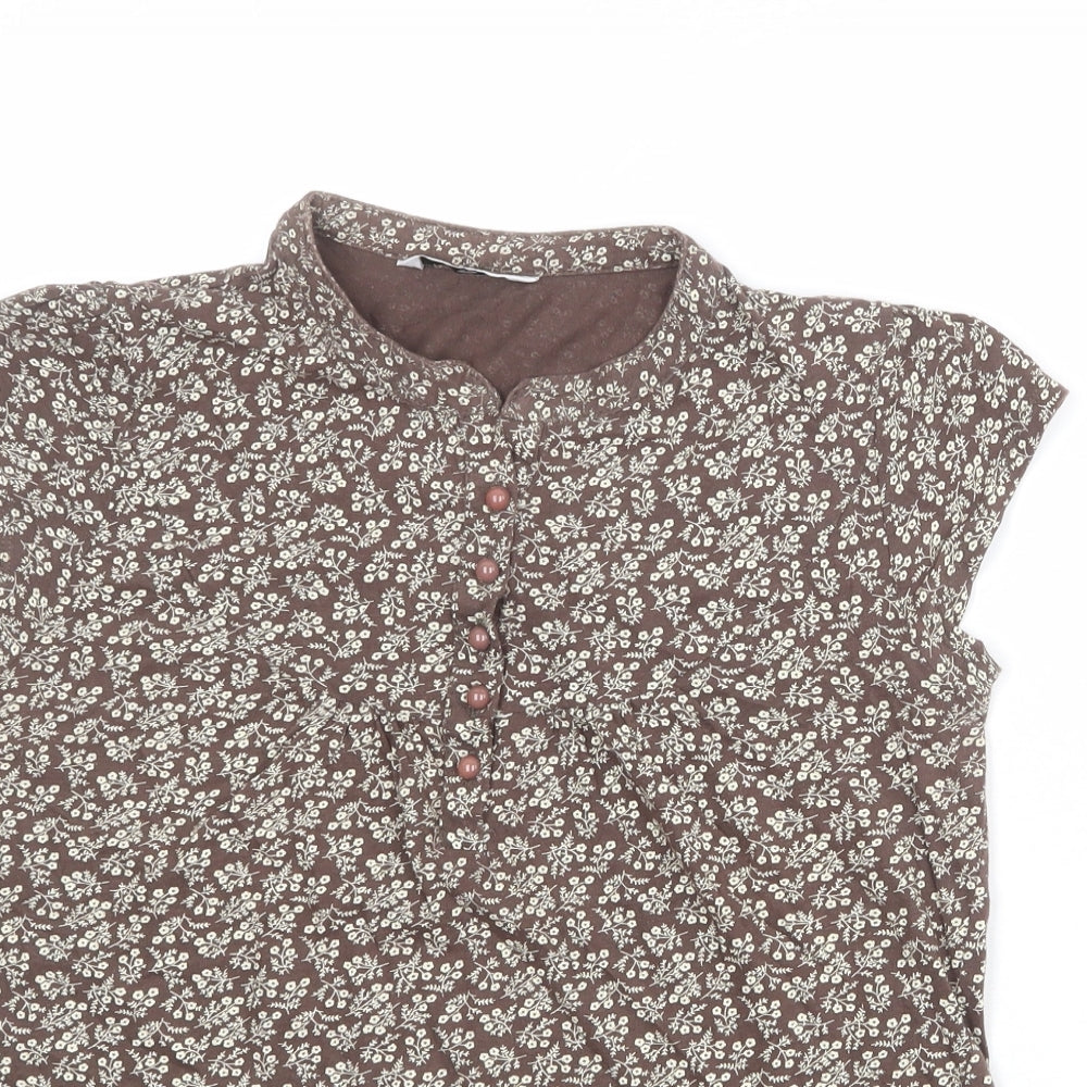 New Look Womens Brown Geometric 100% Cotton Basic Blouse Size 14 Round Neck