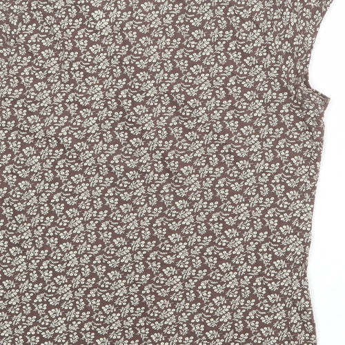 New Look Womens Brown Geometric 100% Cotton Basic Blouse Size 14 Round Neck