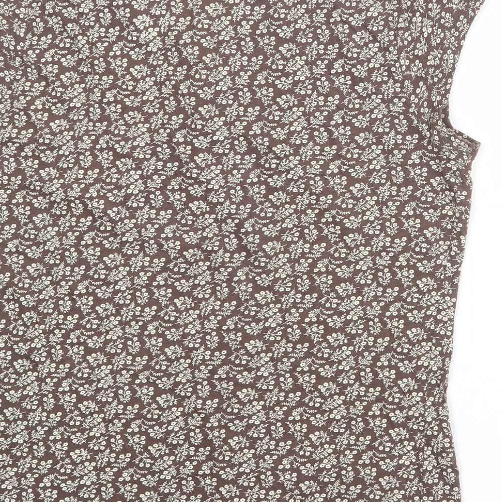 New Look Womens Brown Geometric 100% Cotton Basic Blouse Size 14 Round Neck