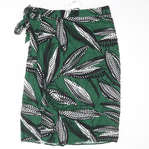 John Lewis Womens Green Geometric Viscose Wrap Skirt Size 18 Tie
