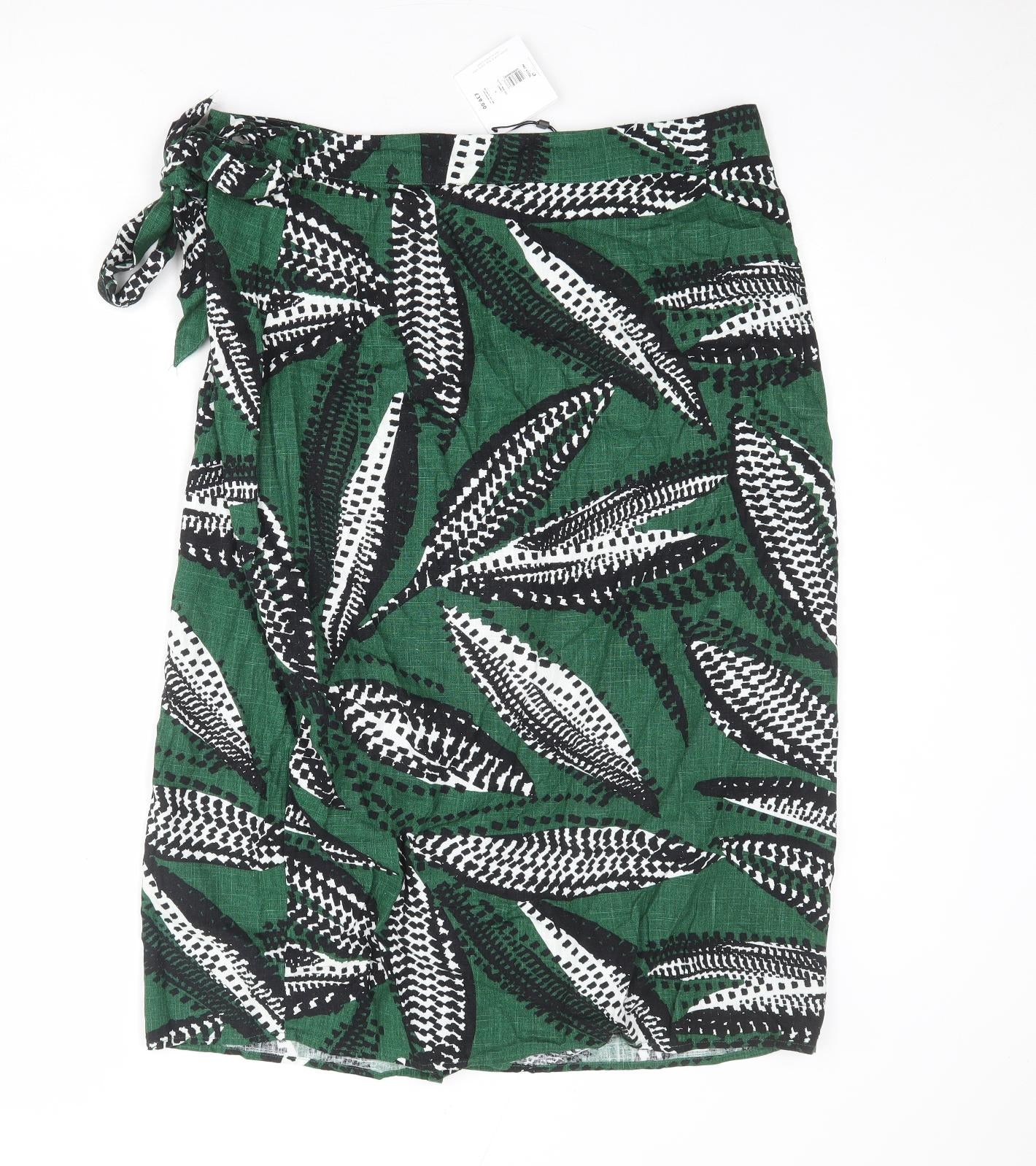 John Lewis Womens Green Geometric Viscose Wrap Skirt Size 18 Tie