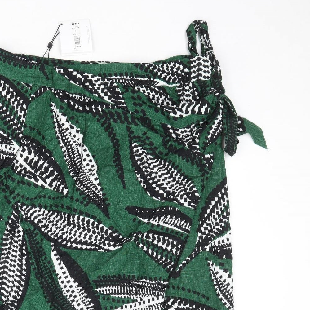 John Lewis Womens Green Geometric Viscose Wrap Skirt Size 18 Tie