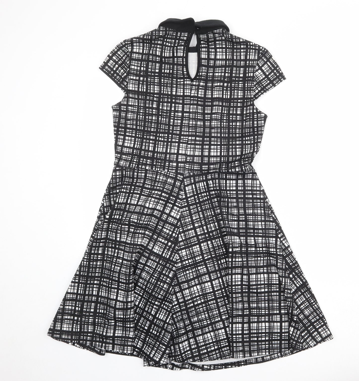 Dorothy Perkins Womens Black Geometric Polyester Skater Dress Size 10 Collared Button