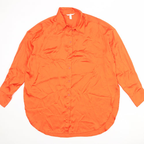 H&M Womens Orange Polyester Basic Button-Up Size S Collared