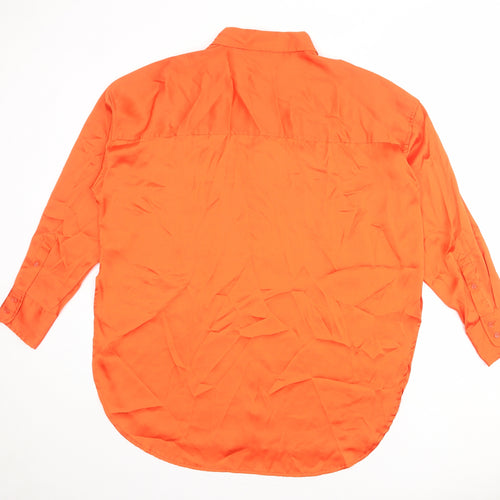 H&M Womens Orange Polyester Basic Button-Up Size S Collared