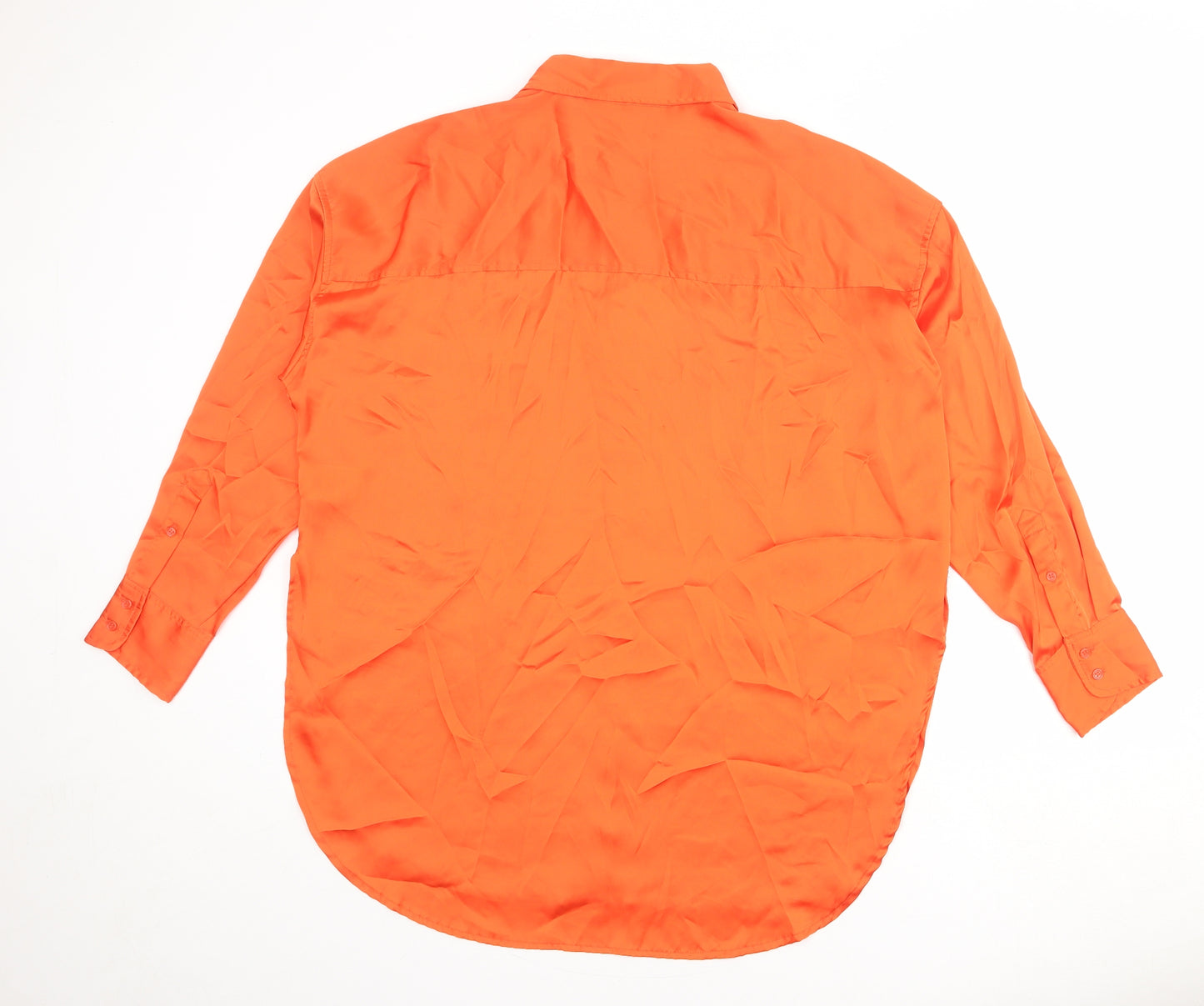 H&M Womens Orange Polyester Basic Button-Up Size S Collared
