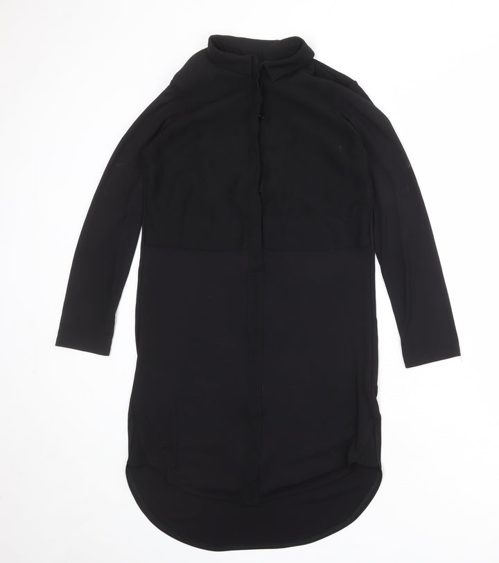 Topshop Womens Black Polyester Shirt Dress Size 6 Collared Button