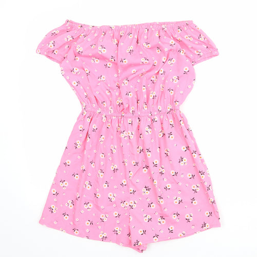 New Look Womens Pink Floral Polyester Playsuit One-Piece Size 16 Pullover