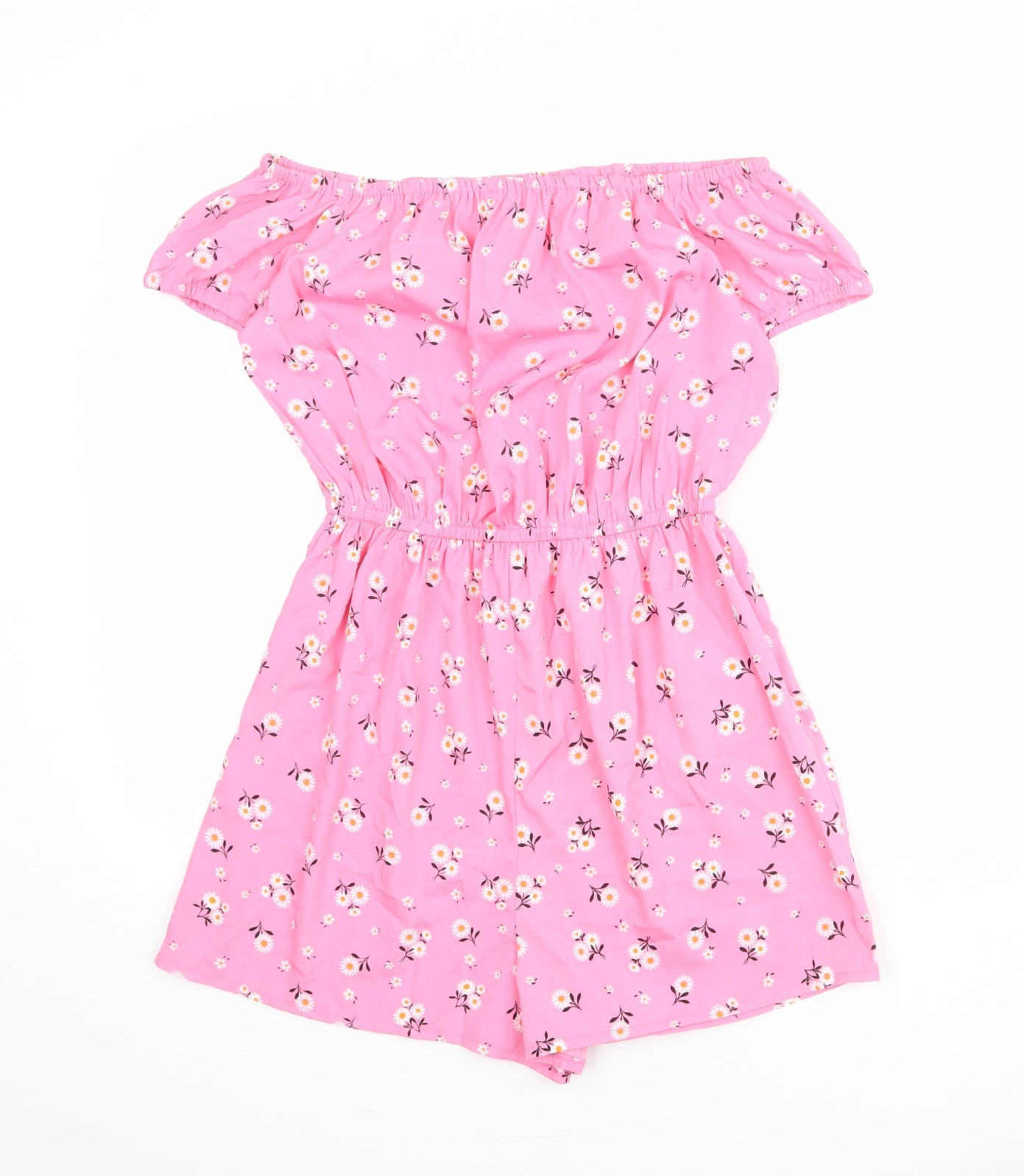 New Look Womens Pink Floral Polyester Playsuit One-Piece Size 16 Pullover