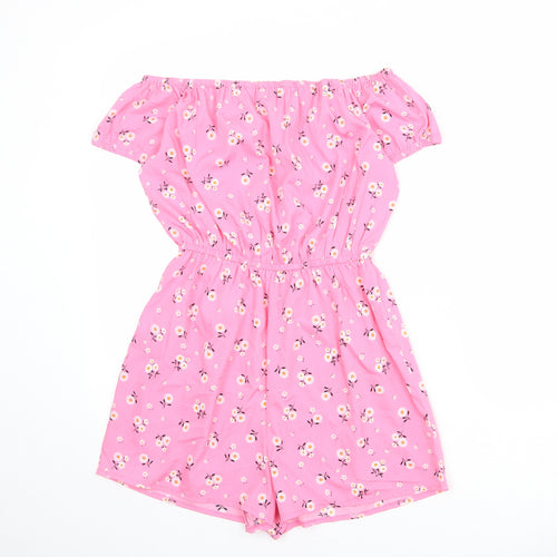 New Look Womens Pink Floral Polyester Playsuit One-Piece Size 16 Pullover