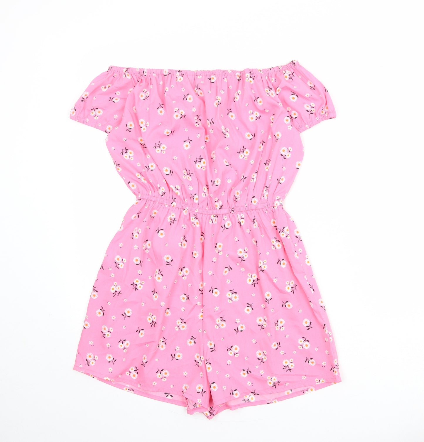 New Look Womens Pink Floral Polyester Playsuit One-Piece Size 16 Pullover