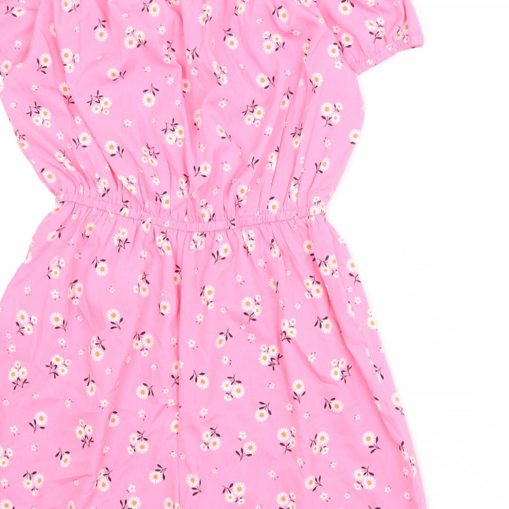New Look Womens Pink Floral Polyester Playsuit One-Piece Size 16 Pullover