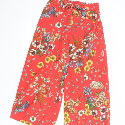 Japna Womens Red Floral Polyester Trousers Size S Regular