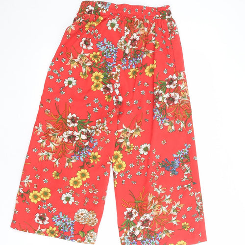 Japna Womens Red Floral Polyester Trousers Size S Regular
