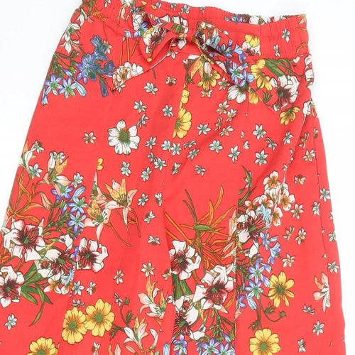 Japna Womens Red Floral Polyester Trousers Size S Regular