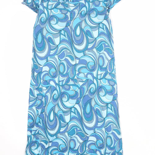 Mango Womens Blue Geometric Viscose A-Line Size S Boat Neck Pullover